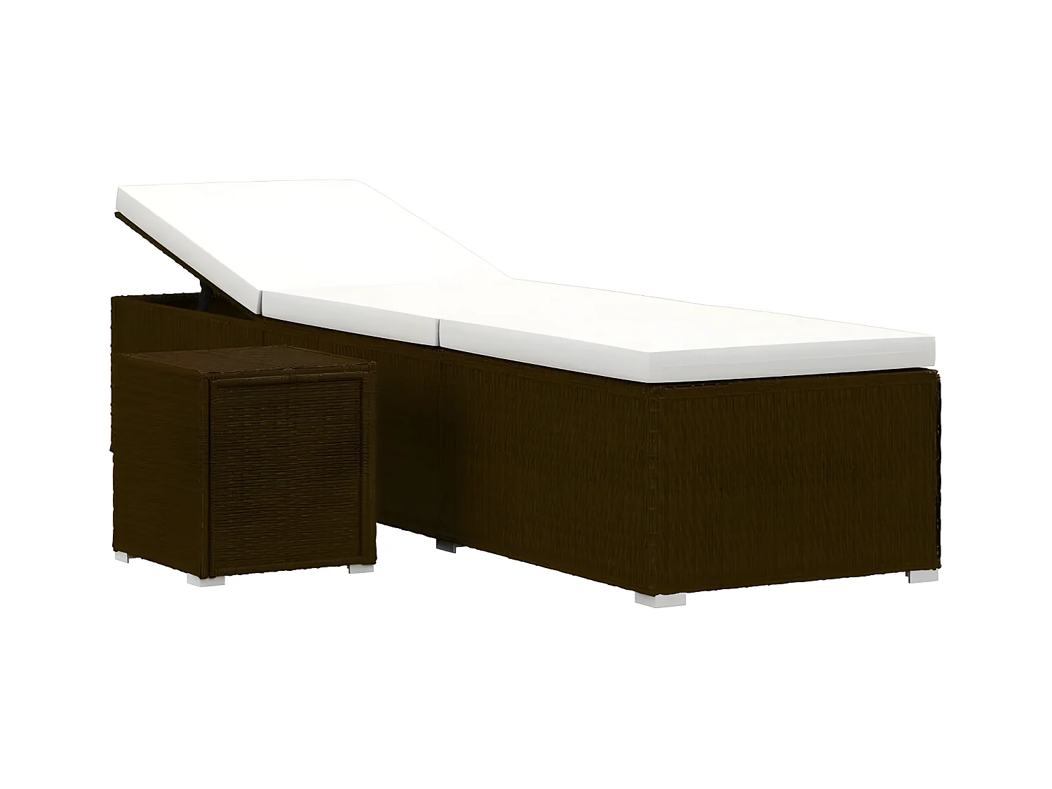Set chaise longue et table tissu blanc et résine marron Viali