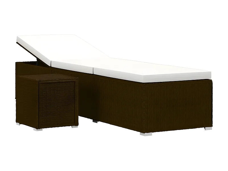 Set chaise longue et table tissu blanc et résine marron Viali