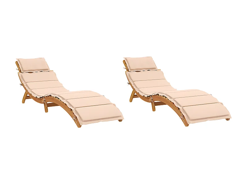 Chaises longues avec coussins lot de 2 beige bois massif acacia