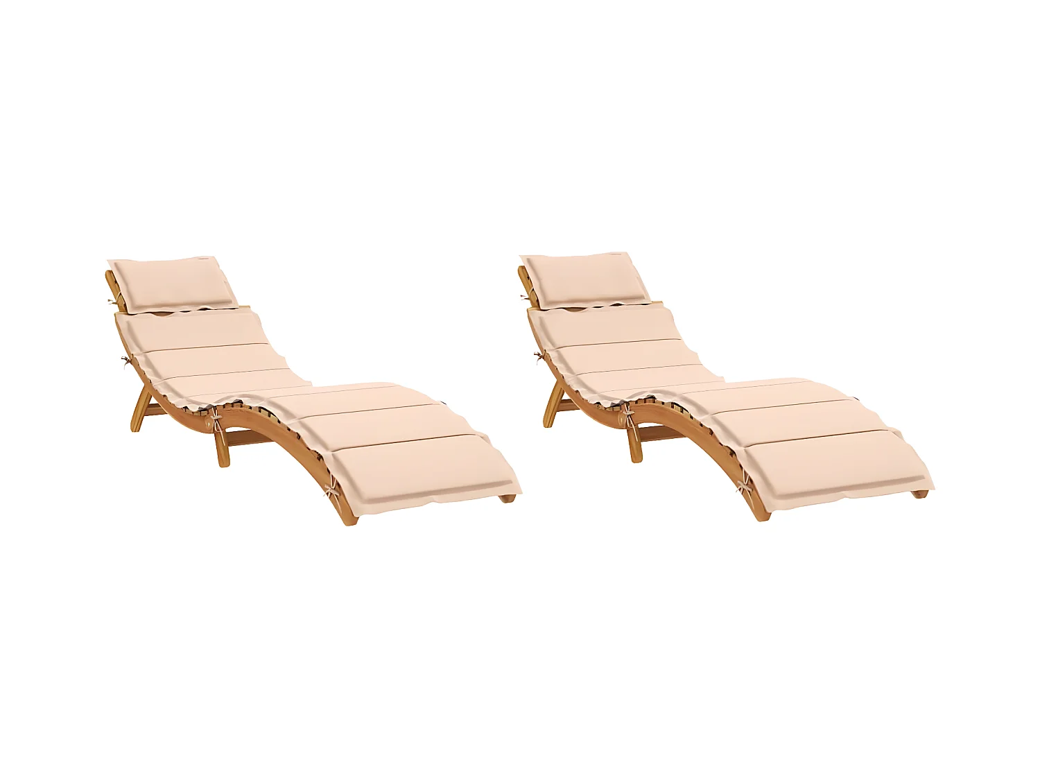 Chaises longues avec coussins lot de 2 beige bois massif acacia