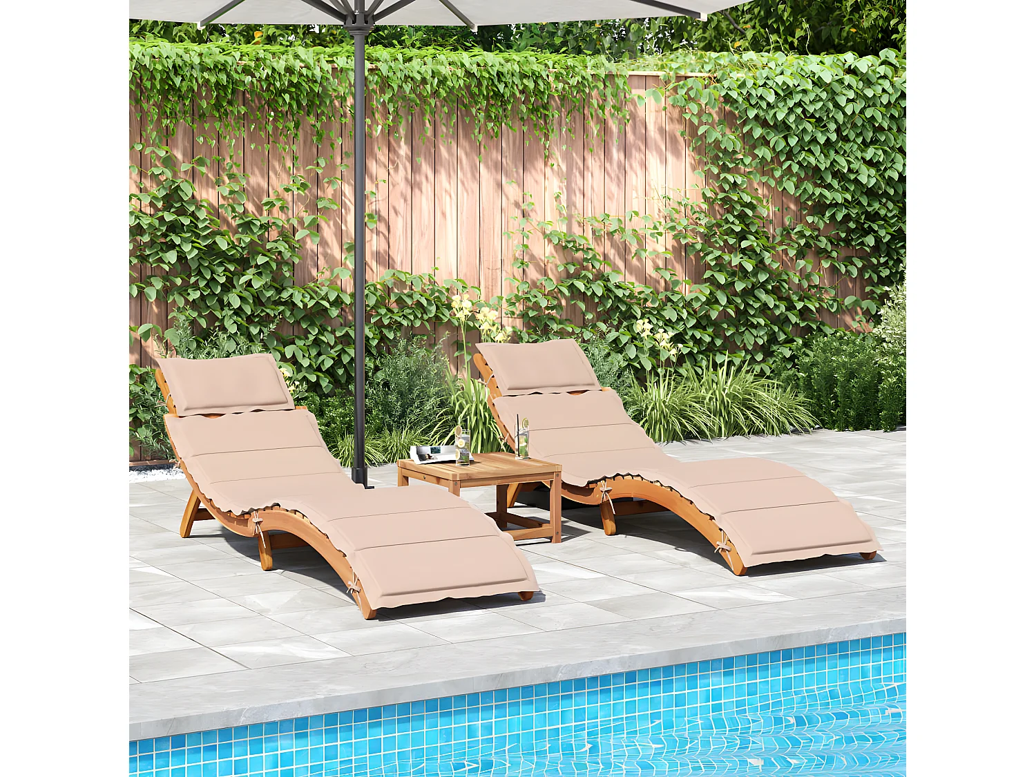 Chaises longues avec coussins lot de 2 beige bois massif acacia