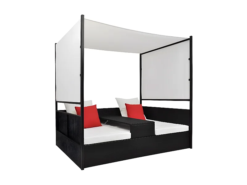 Lit de jardin à baldaquin résine tressée noire Uvo