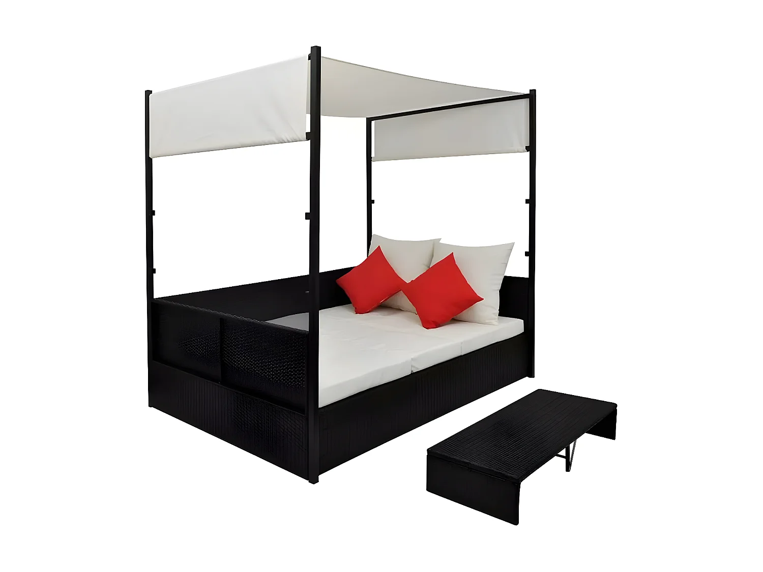 Lit de jardin à baldaquin résine tressée noire Uvo