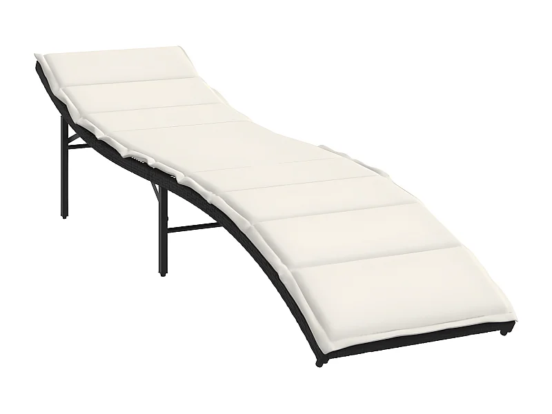 Chaise longue avec coussin noir 55x199x50 résine tressée