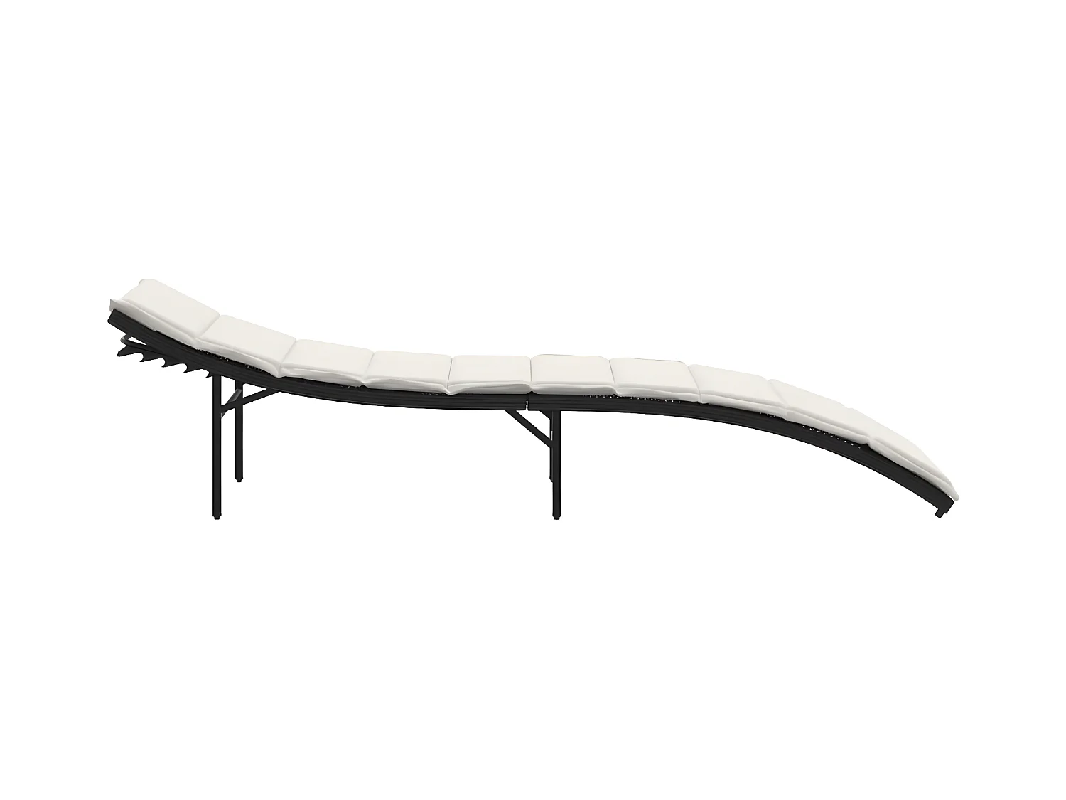 Chaise longue avec coussin noir 55x199x50 résine tressée