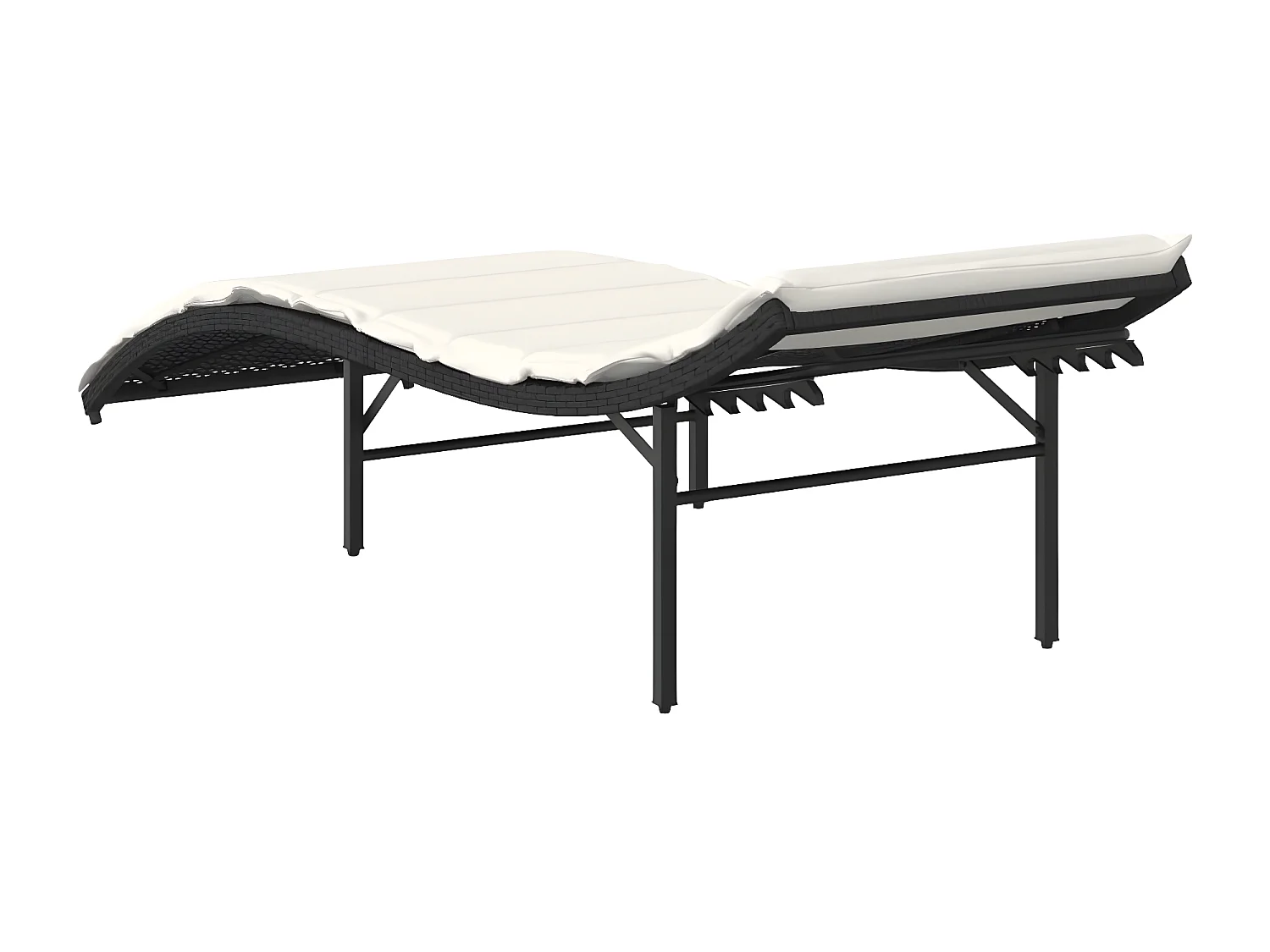 Chaise longue avec coussin noir 55x199x50 résine tressée