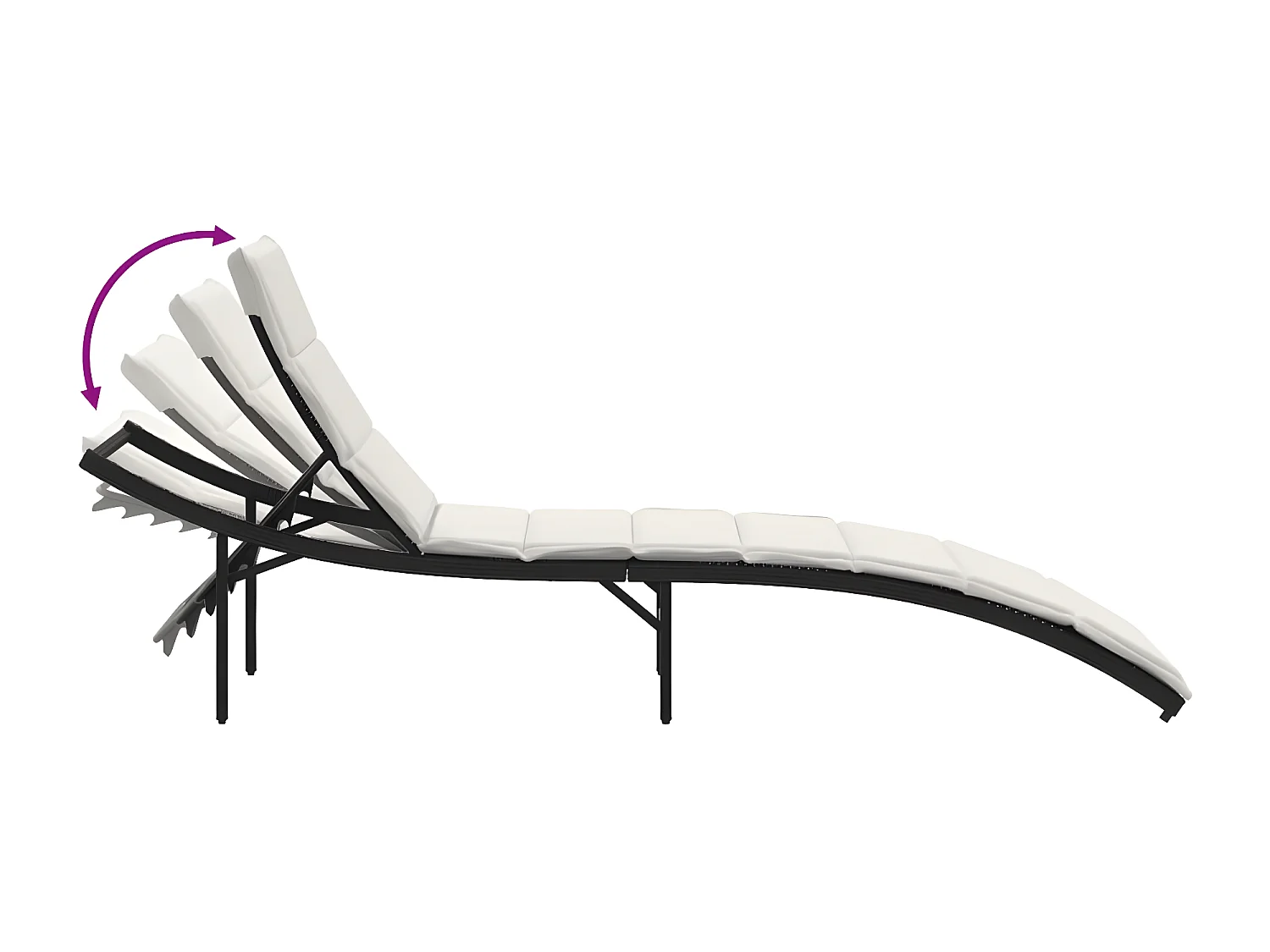 Chaise longue avec coussin noir 55x199x50 résine tressée