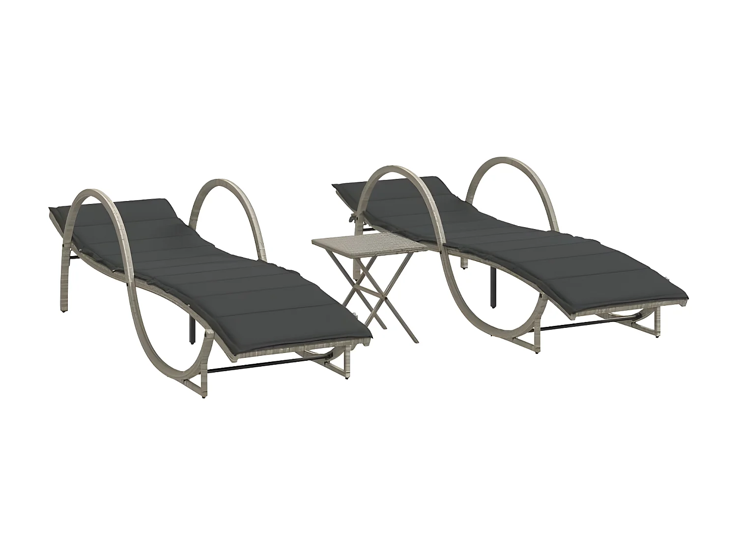 Chaises longues lot de 2 avec table gris clair résine tressée