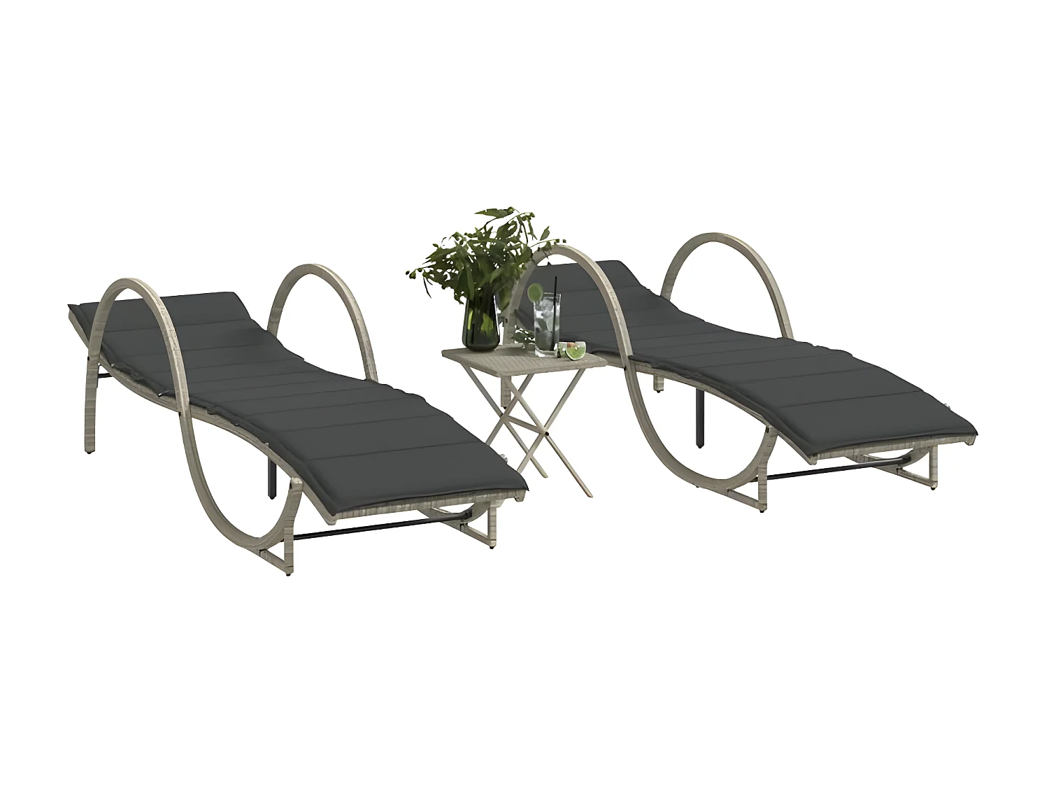 Chaises longues lot de 2 avec table gris clair résine tressée