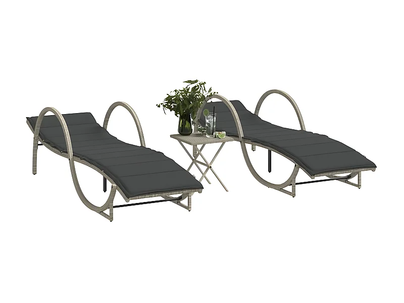 Chaises longues lot de 2 avec table gris clair résine tressée