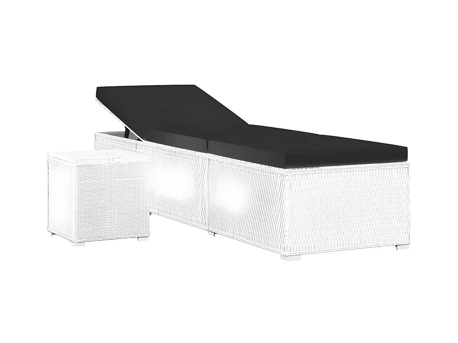 Set chaise longue et table tissu noir et résine blanche Viali