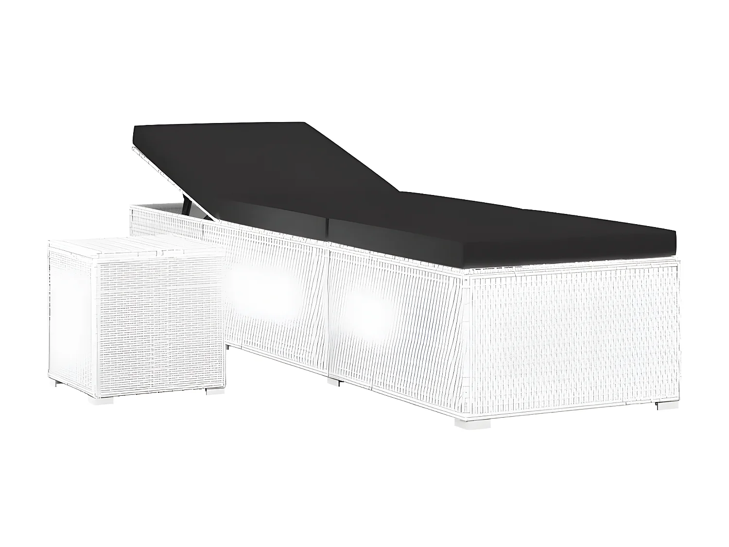 Set chaise longue et table tissu noir et résine blanche Viali