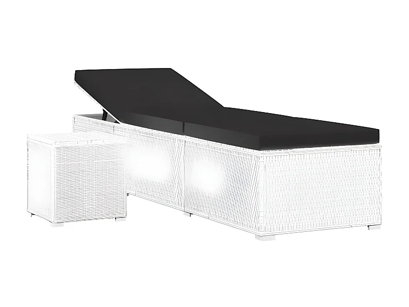 Set chaise longue et table tissu noir et résine blanche Viali