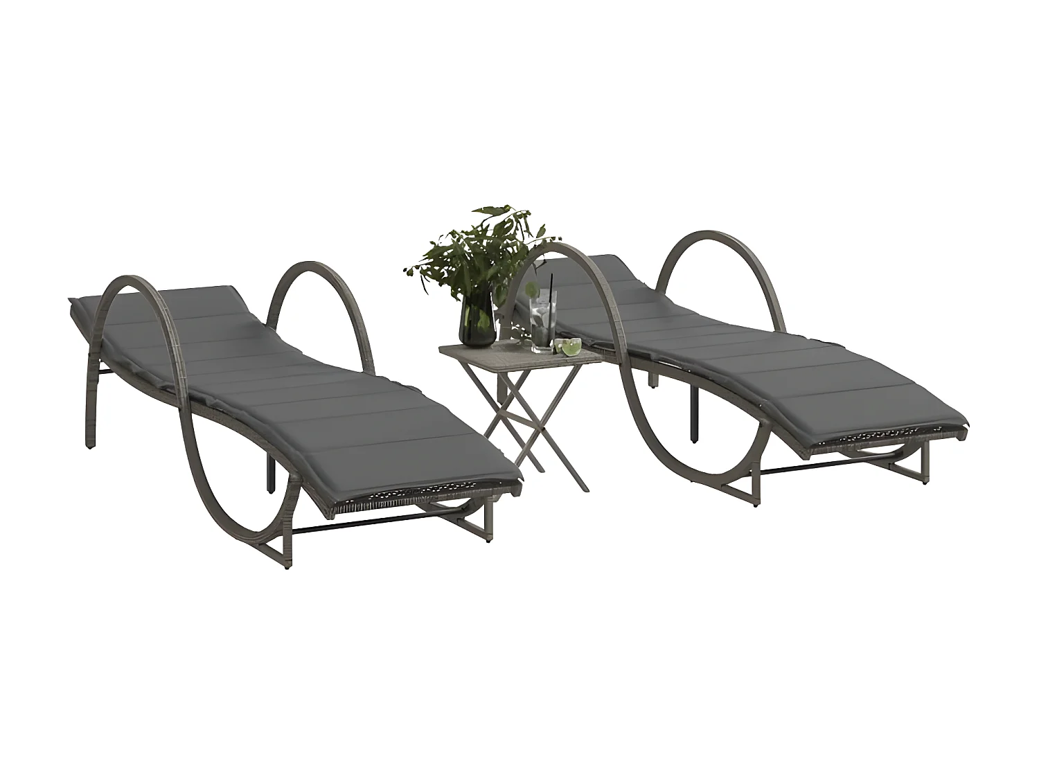 Chaises longues lot de 2 avec table gris résine tressée