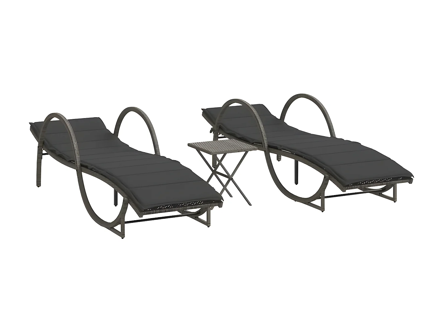 Chaises longues lot de 2 avec table gris résine tressée