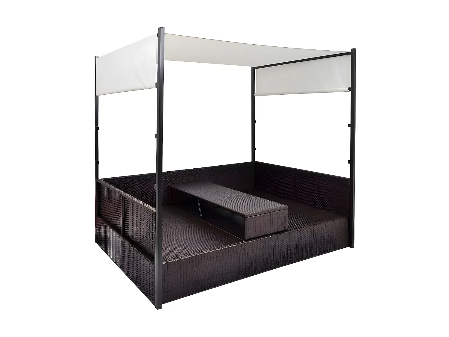 Lit de jardin à baldaquin résine tressée marron Uvo