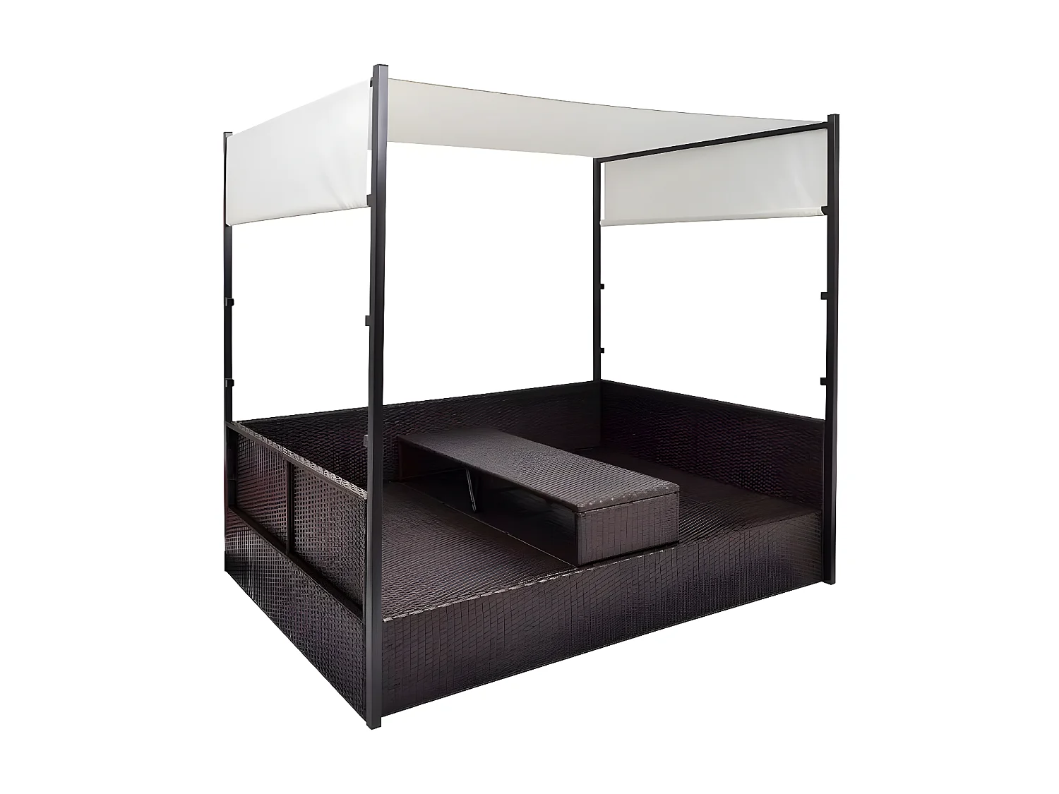 Lit de jardin à baldaquin résine tressée marron Uvo