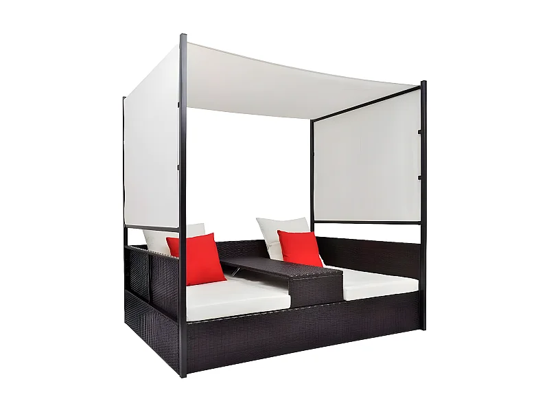 Lit de jardin à baldaquin résine tressée marron Uvo