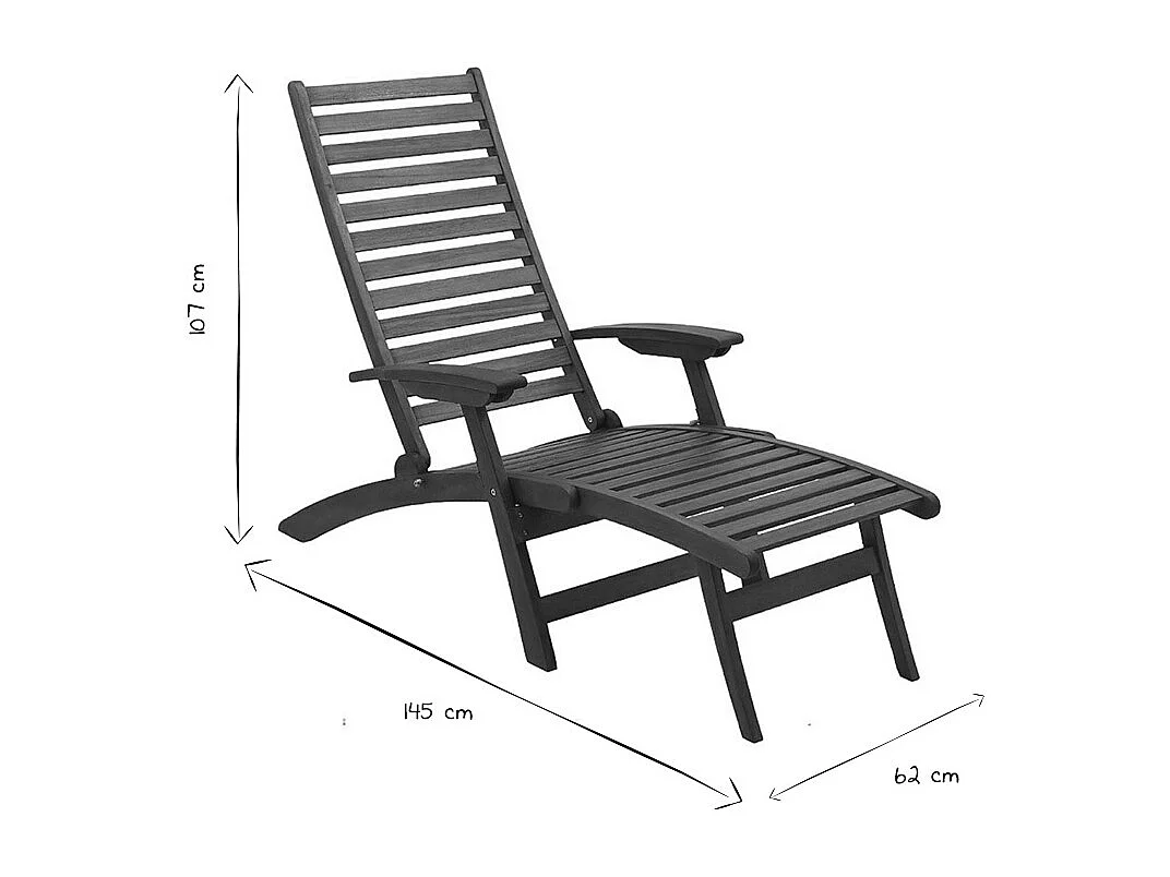 Tumbona reclinable con 3 posiciones de madera maciza RIO