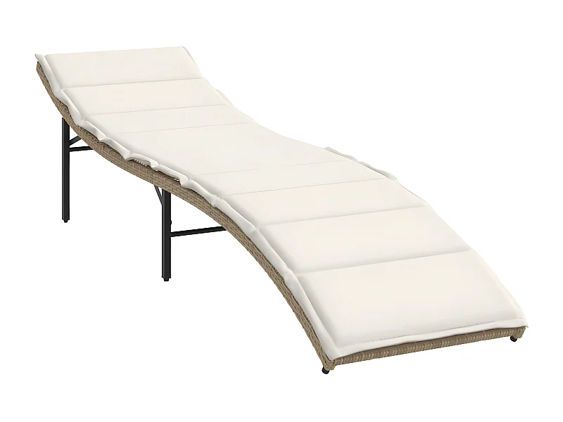Chaise longue avec coussin beige 55x199x50 résine tressée