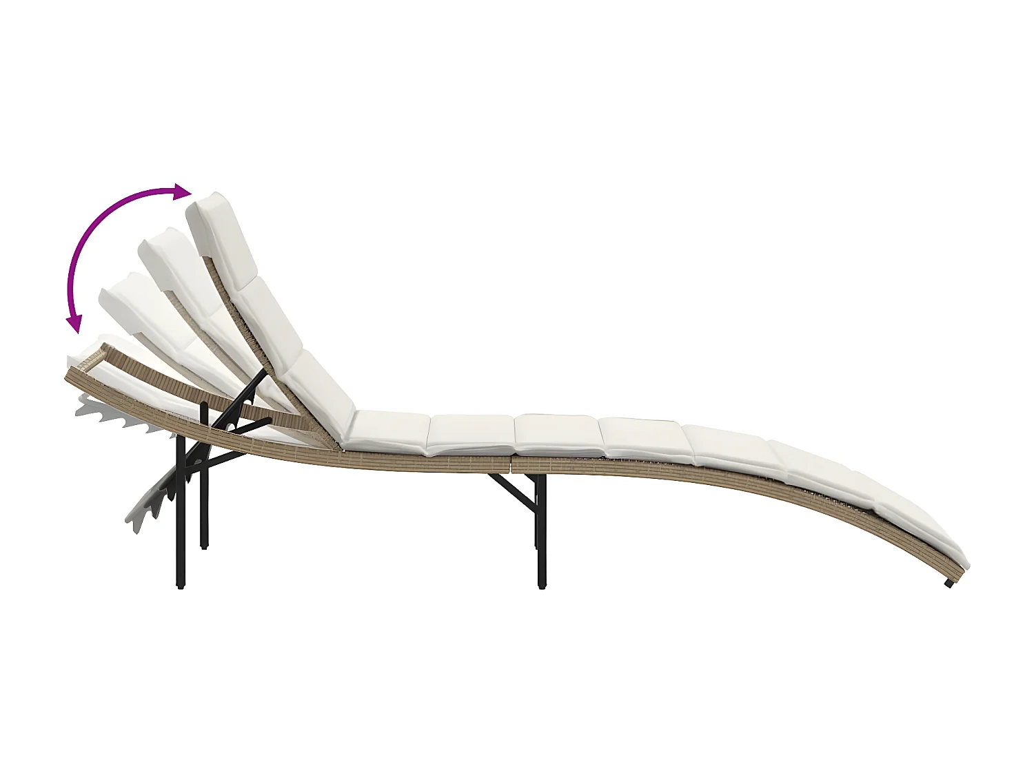 Chaise longue avec coussin beige 55x199x50 résine tressée