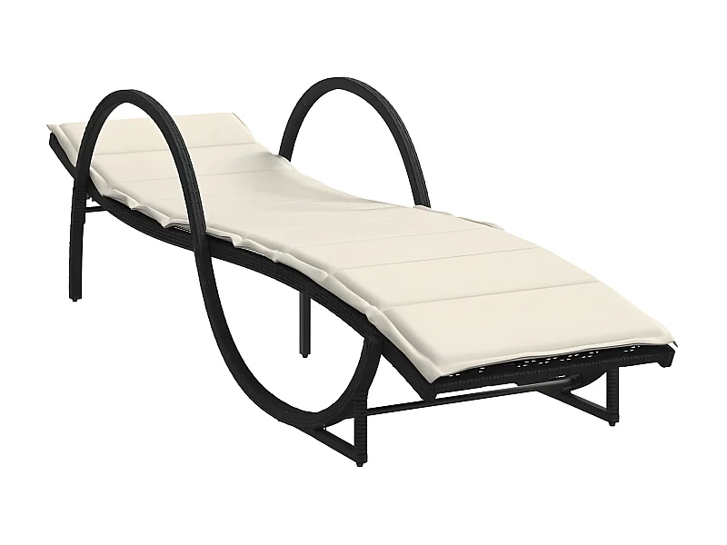 Chaise longue avec coussin noir 60x199x42 résine tressée