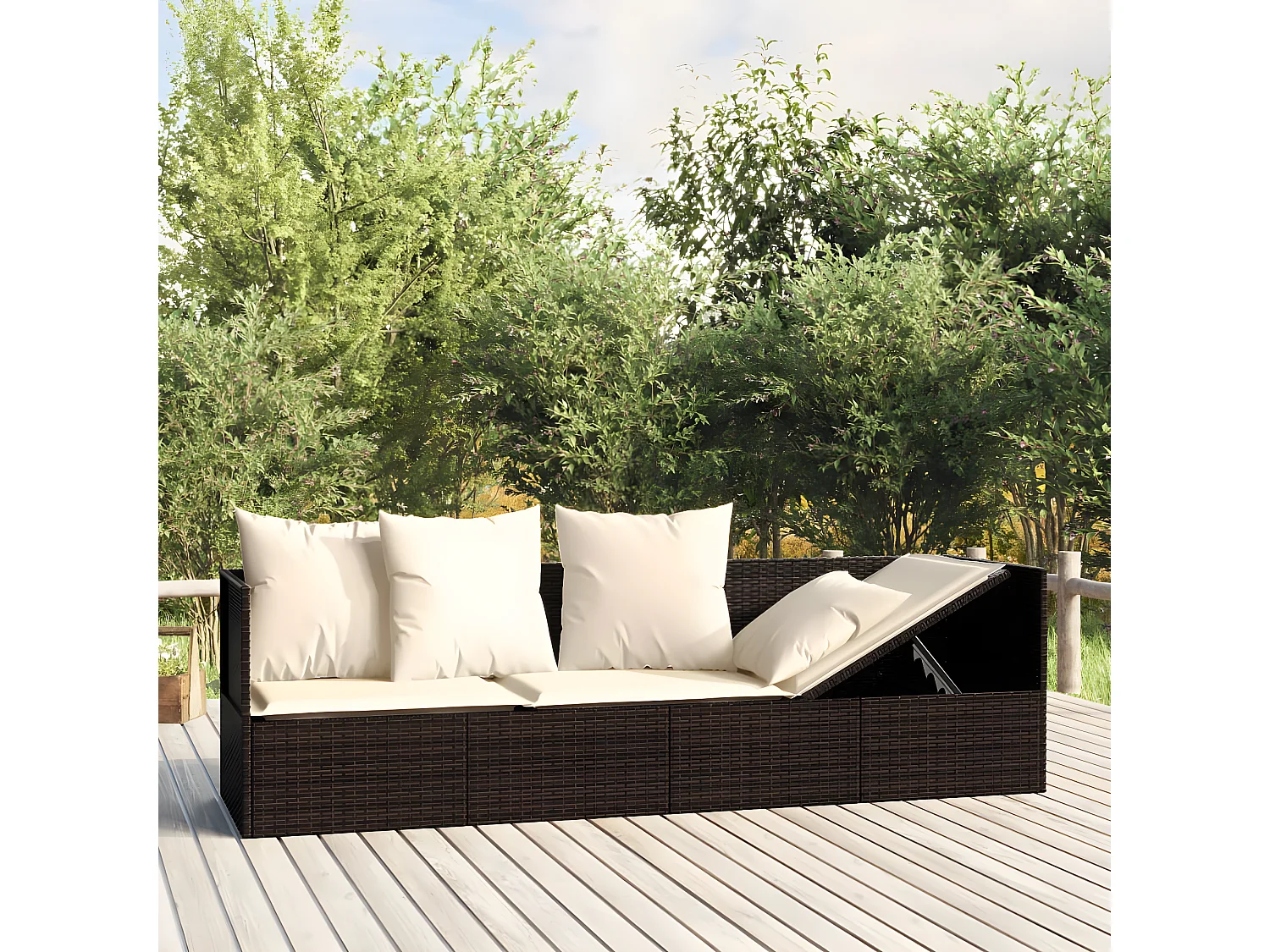 Lit de salon d'extérieur avec coussins Marron Résine tressée
