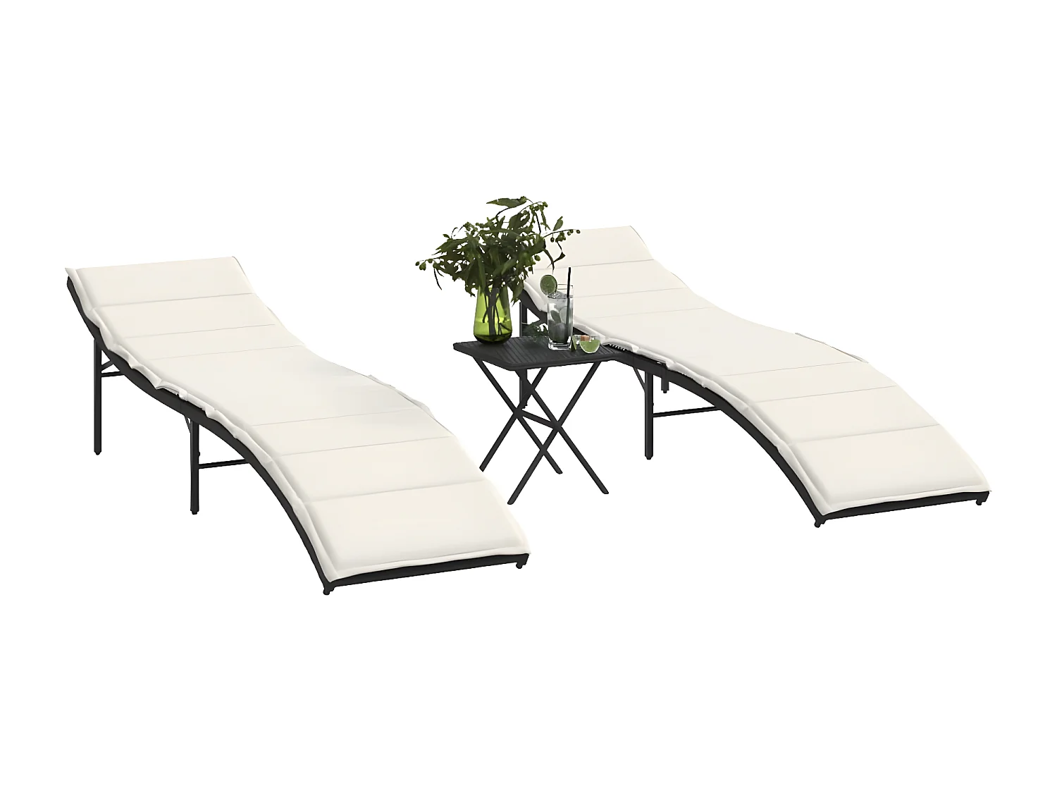 Chaises longues lot de 2 avec table noir résine tressée