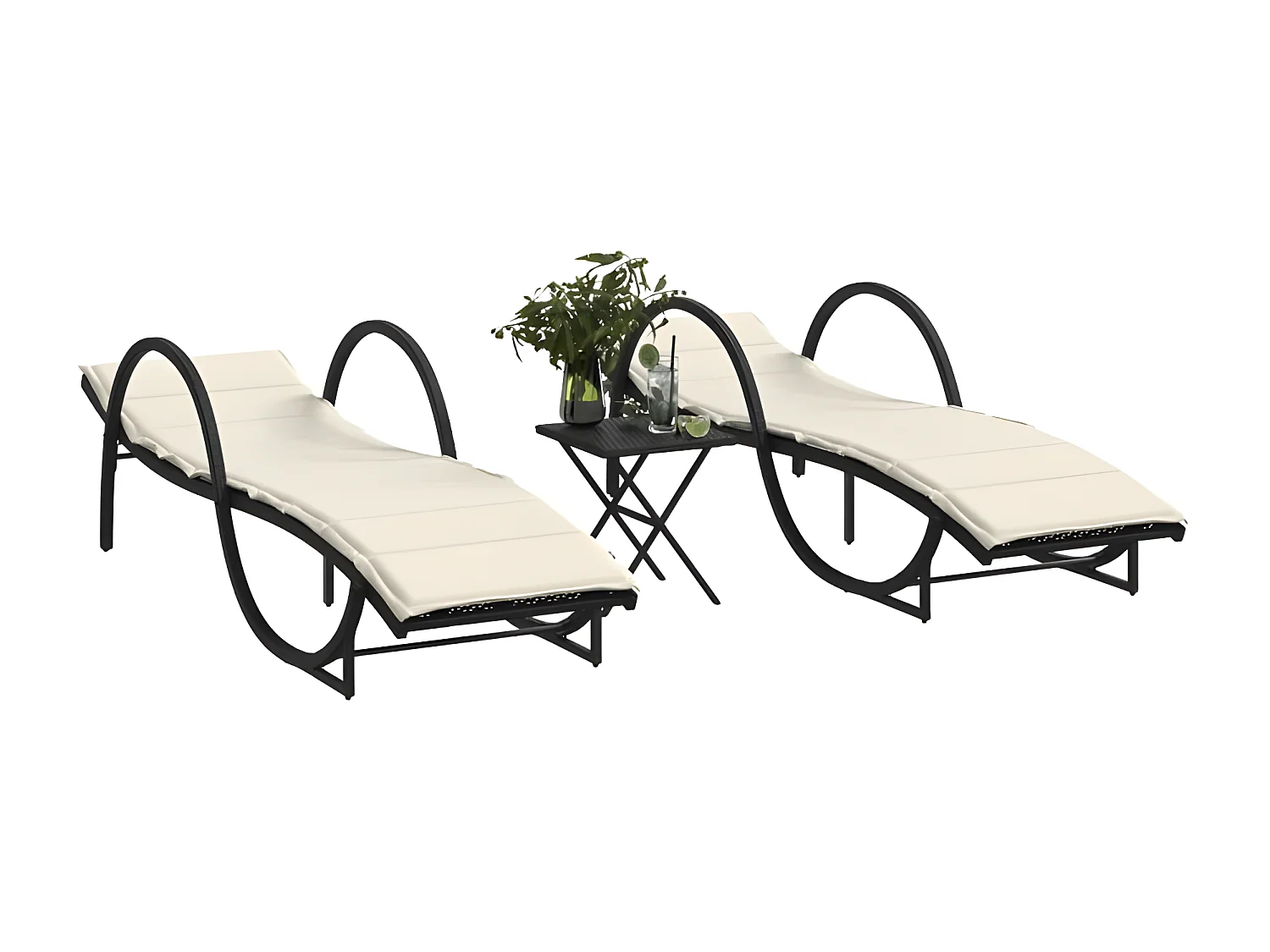 Chaises longues lot de 2 avec table noir résine tressée