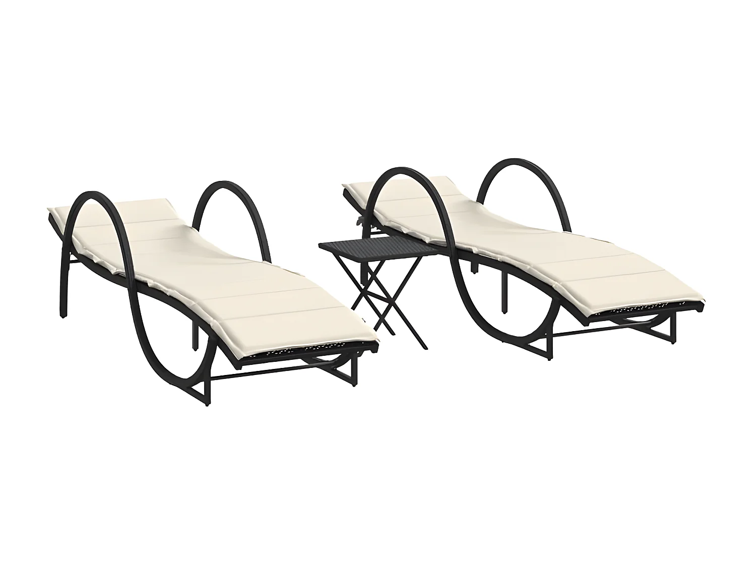 Chaises longues lot de 2 avec table noir résine tressée