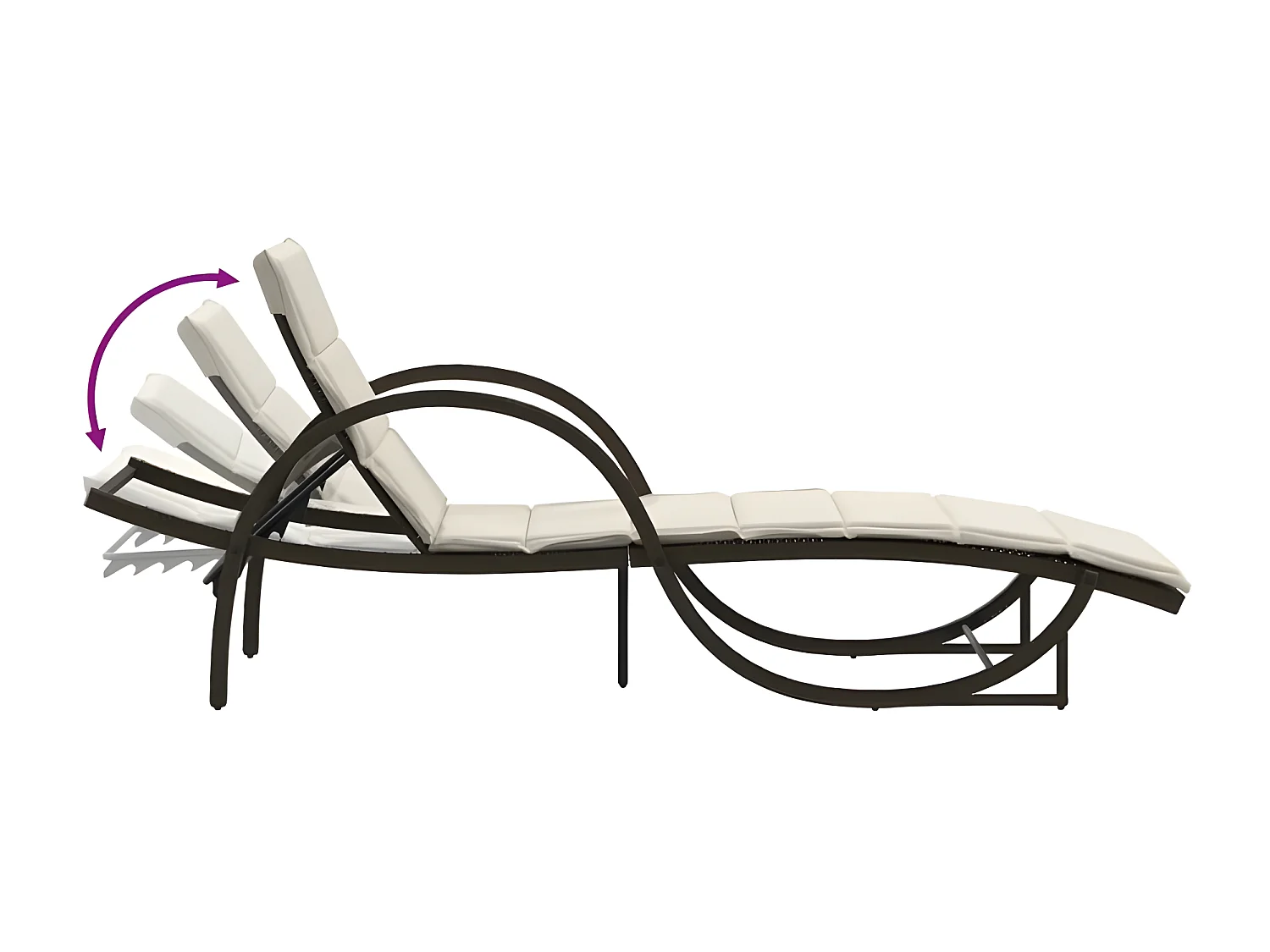Chaise longue avec coussin marron 60x199x42 résine tressée