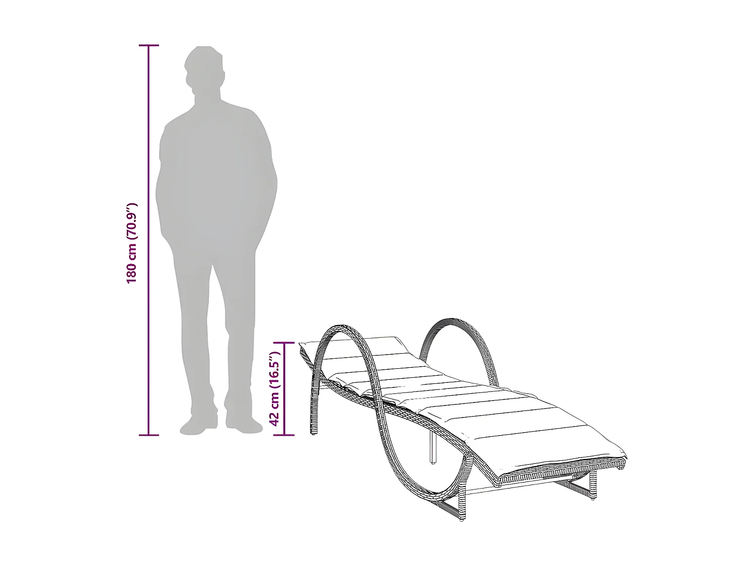 Chaise longue avec coussin marron 60x199x42 résine tressée