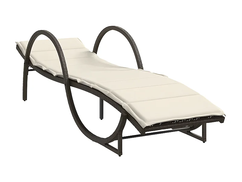 Chaise longue avec coussin marron 60x199x42 résine tressée