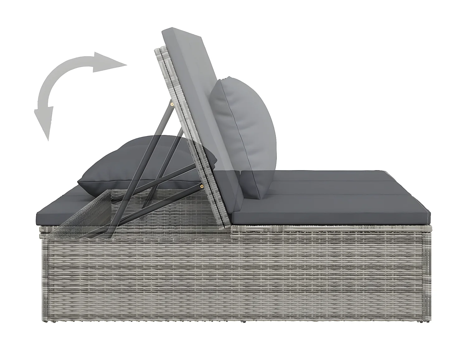 Transat convertible avec coussin Résine tressée Gris foncé