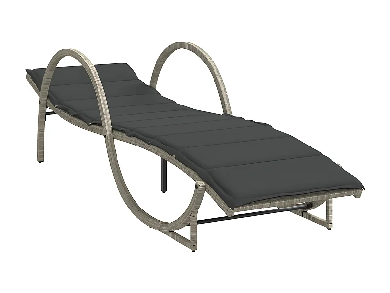 Chaise longue et coussin gris clair 60x199x42 résine tressée