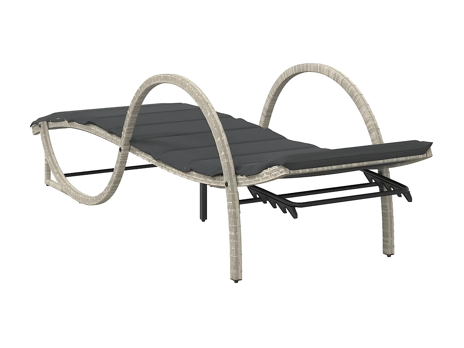 Chaise longue et coussin gris clair 60x199x42 résine tressée