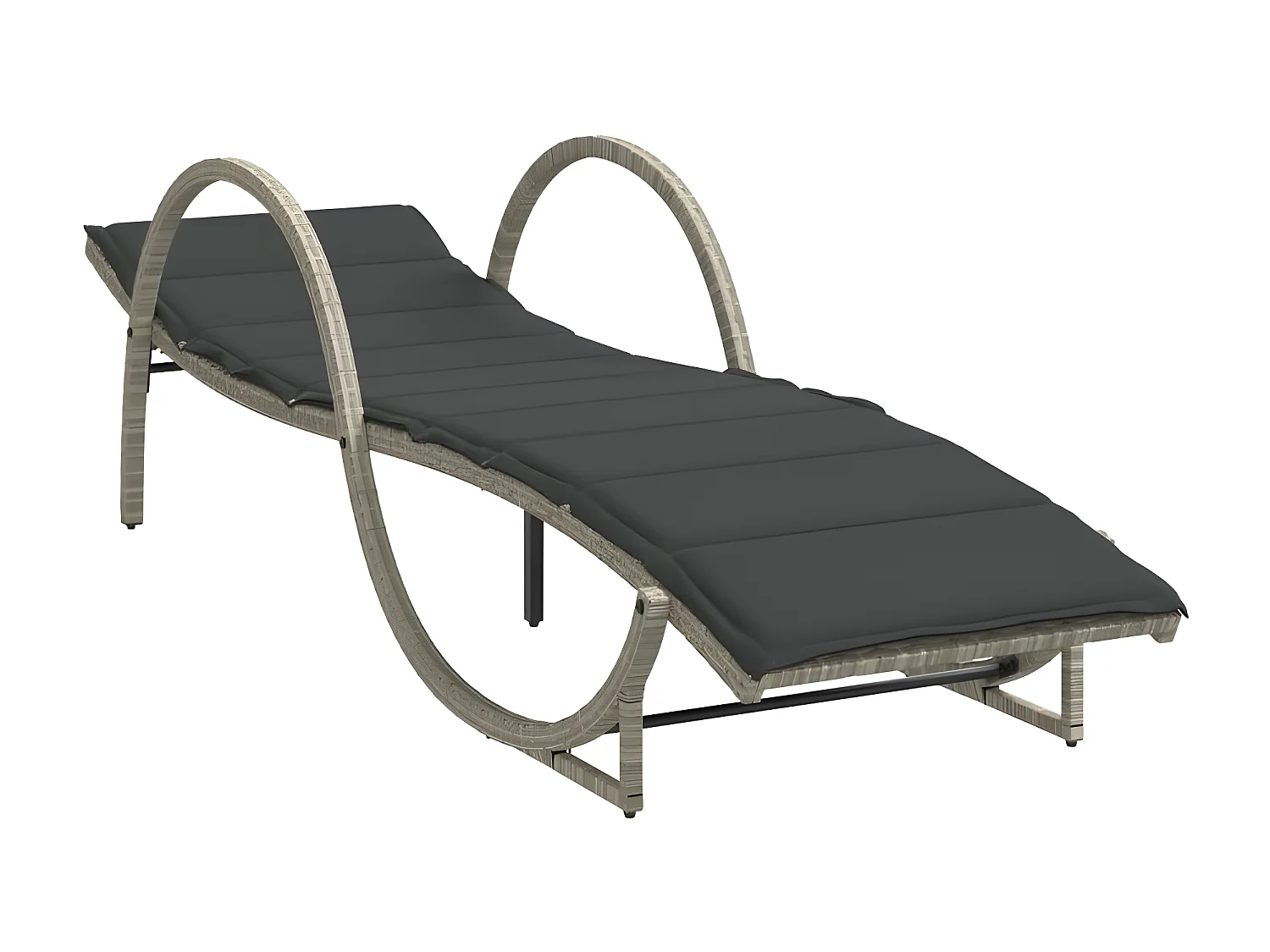 Chaise longue et coussin gris clair 60x199x42 résine tressée