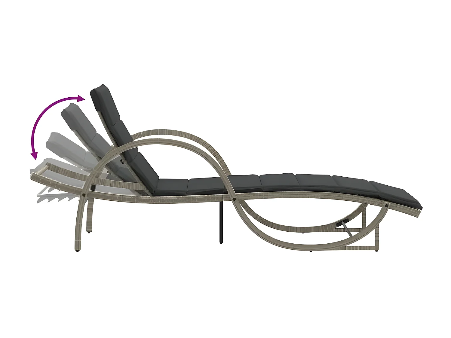 Chaise longue et coussin gris clair 60x199x42 résine tressée