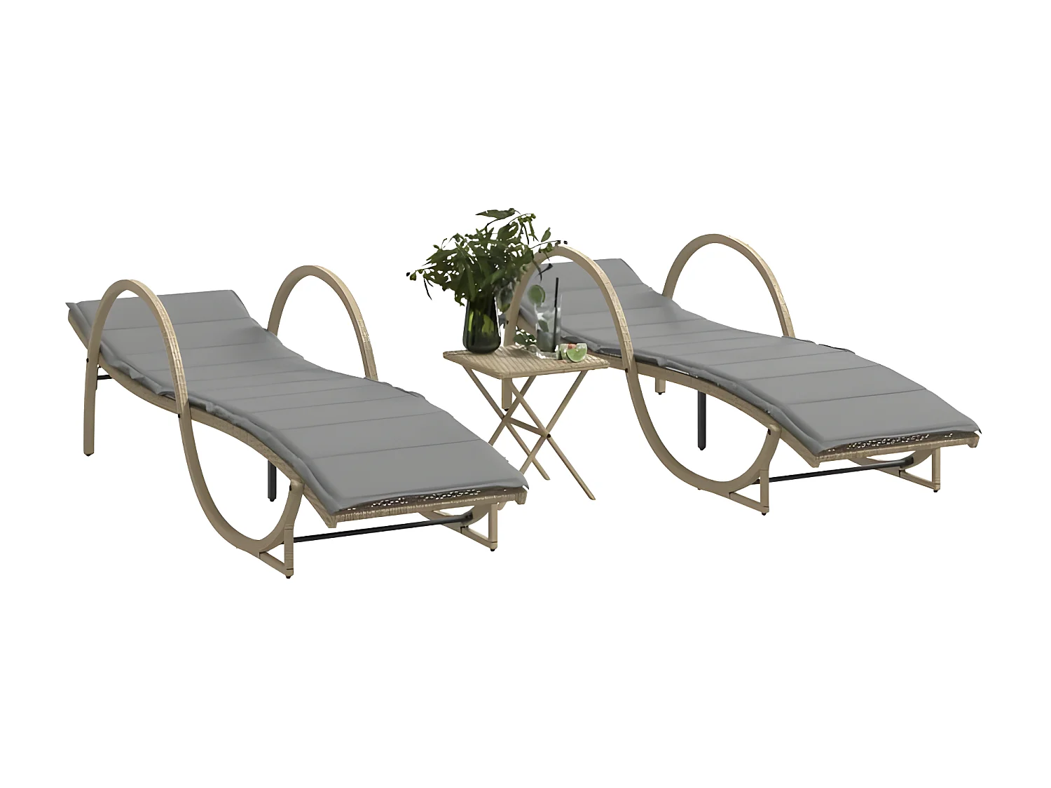 Chaises longues lot de 2 avec table beige résine tressée