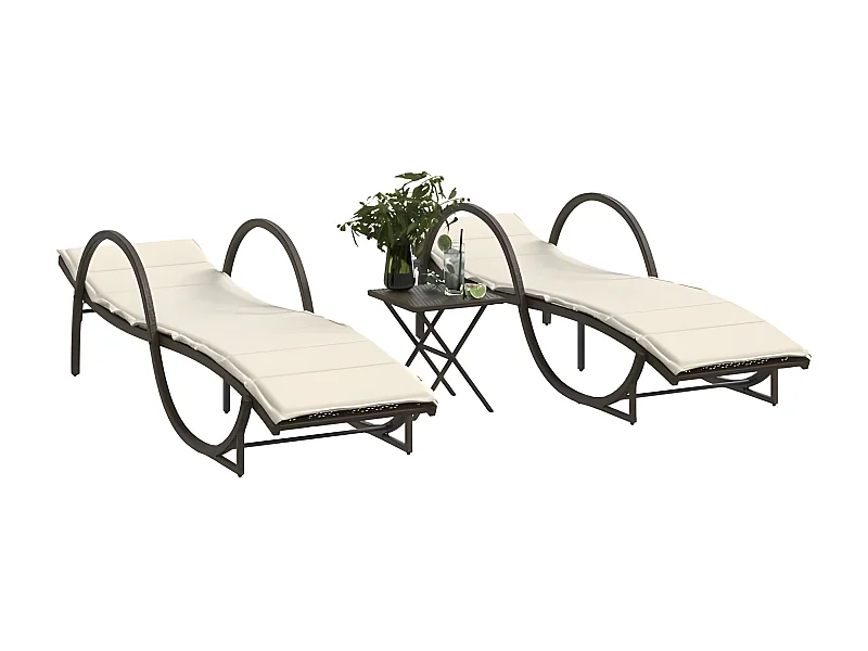 Chaises longues lot de 2 avec table marron résine tressée