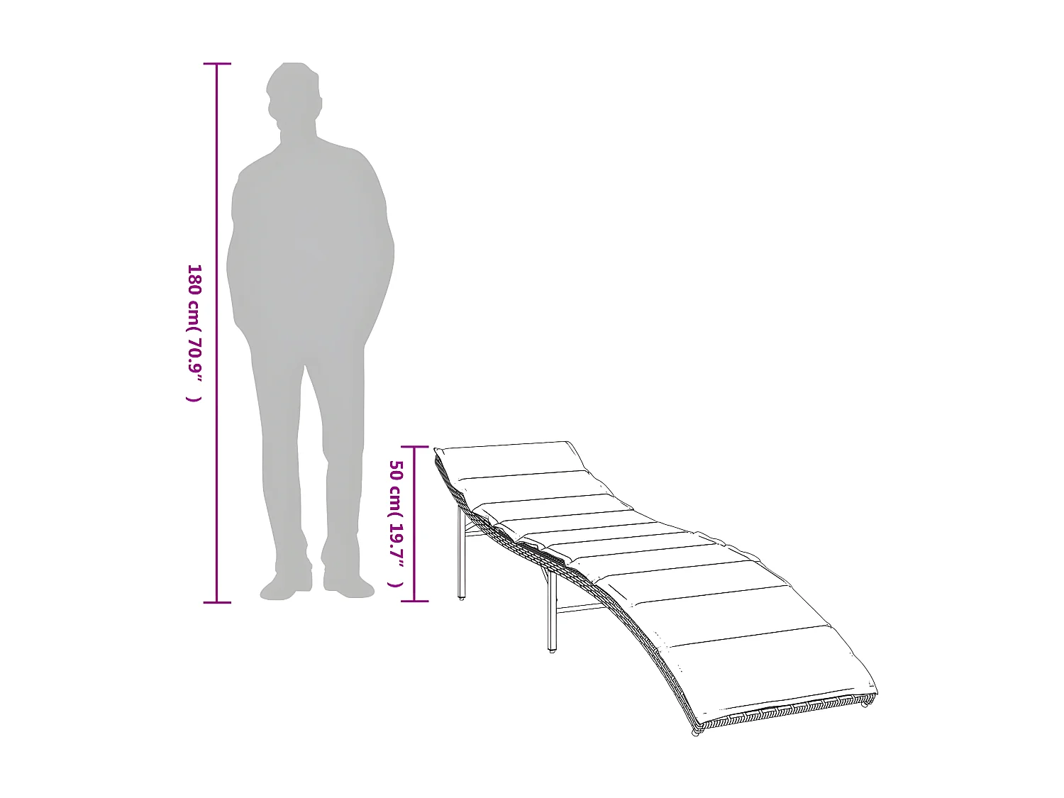 Chaise longue avec coussin beige 55x199x50 résine tressée