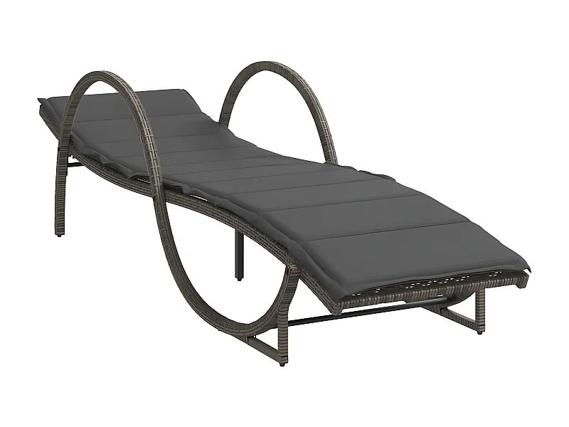 Chaise longue avec coussin gris 60x199x42 résine tressée