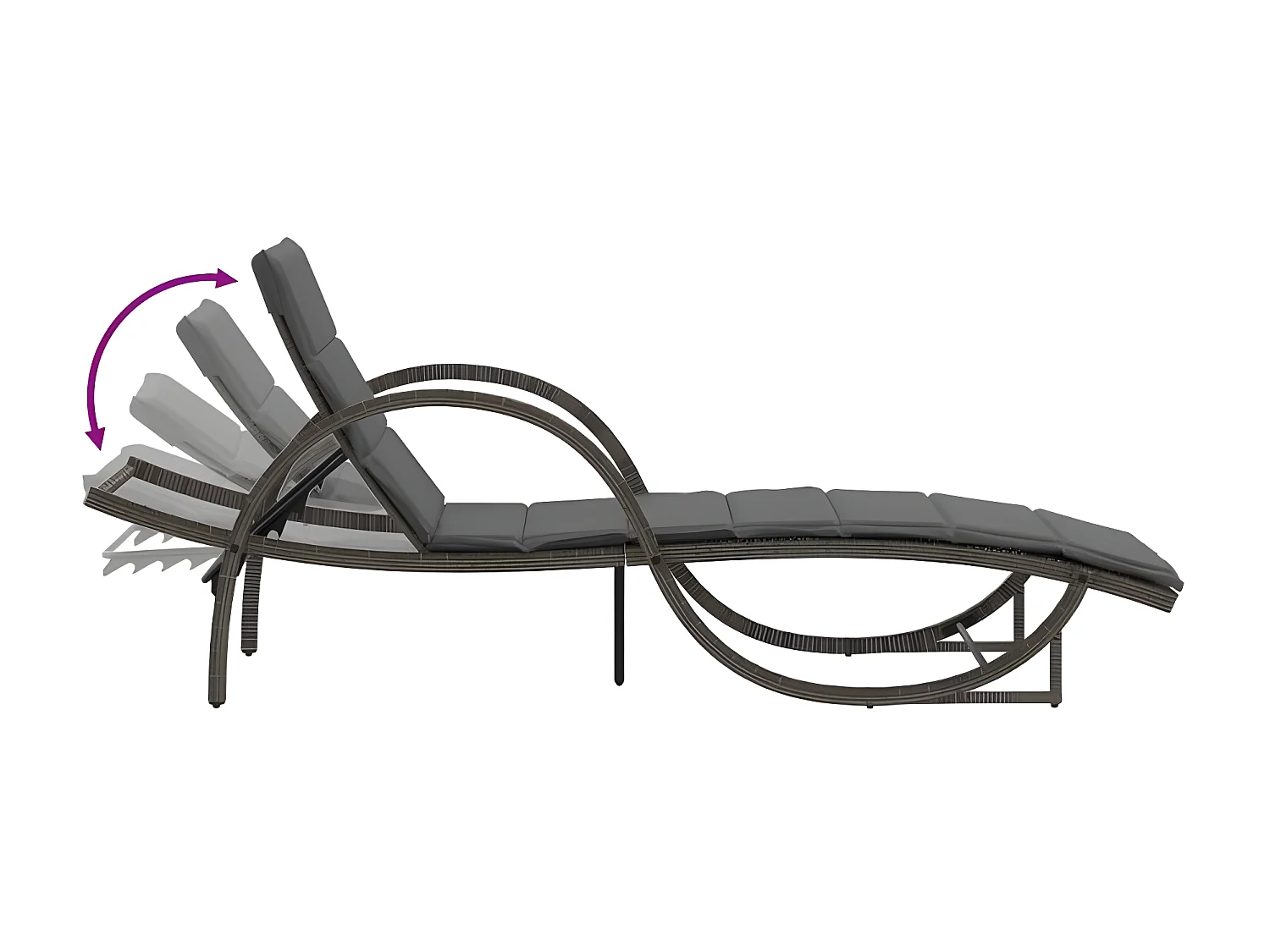 Chaise longue avec coussin gris 60x199x42 résine tressée