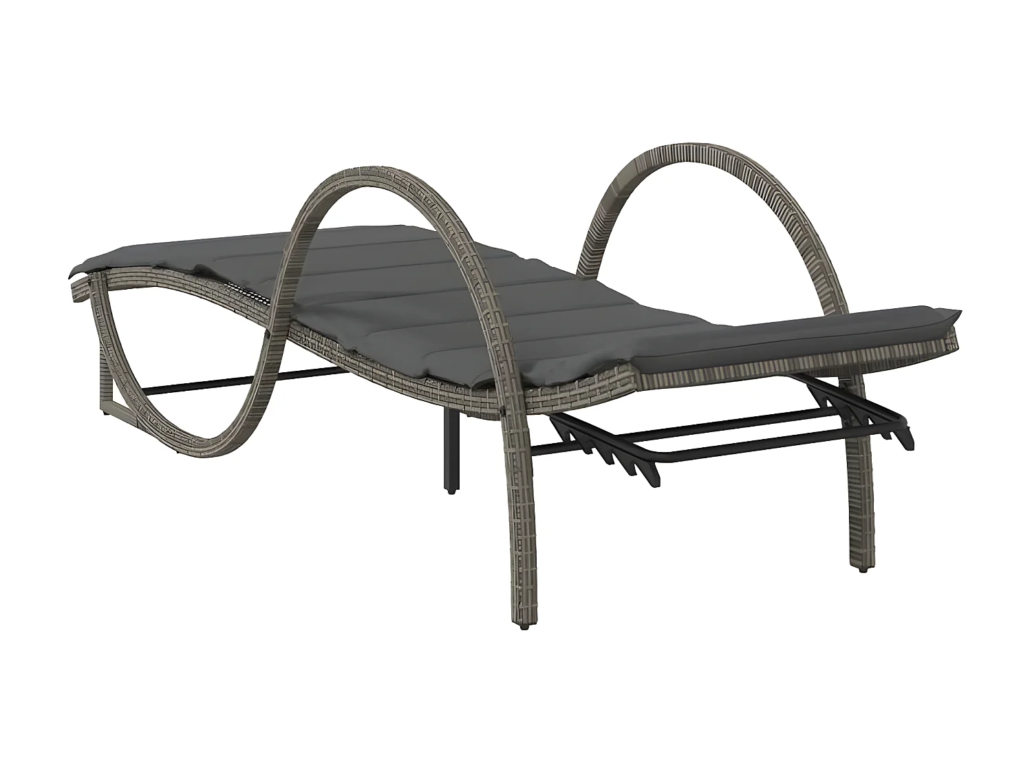 Chaise longue avec coussin gris 60x199x42 résine tressée