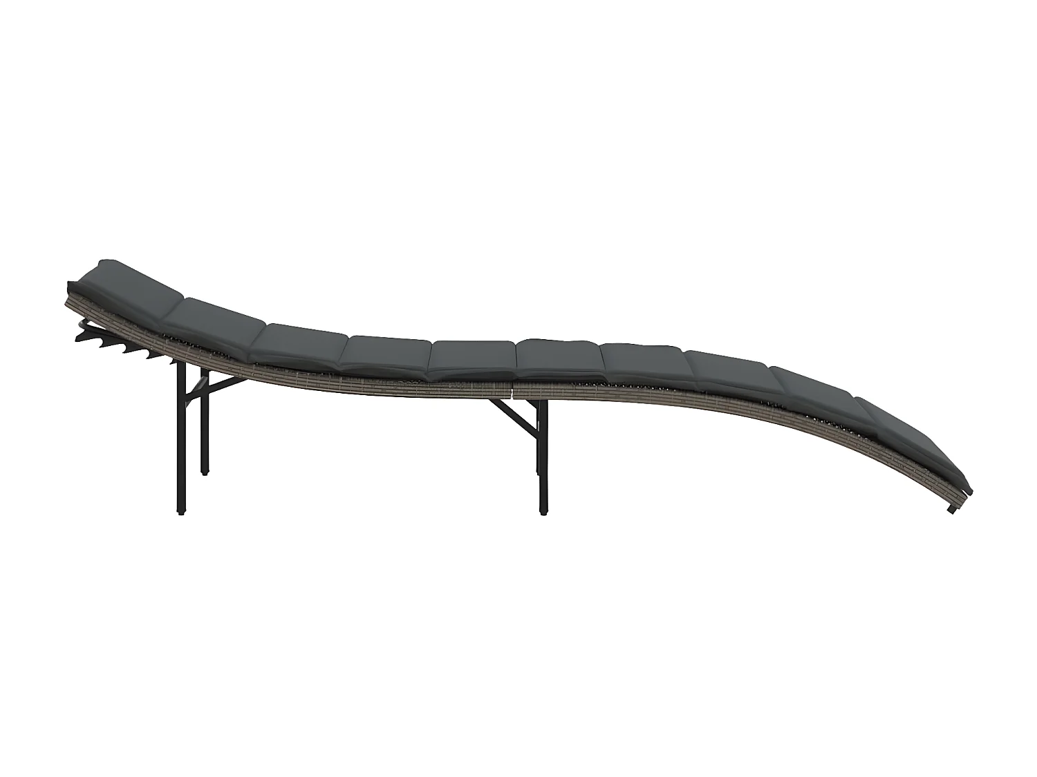 Chaise longue avec coussin gris 55x199x50 résine tressée