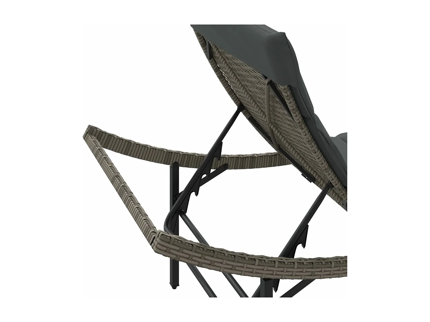 Chaise longue avec coussin gris 55x199x50 résine tressée