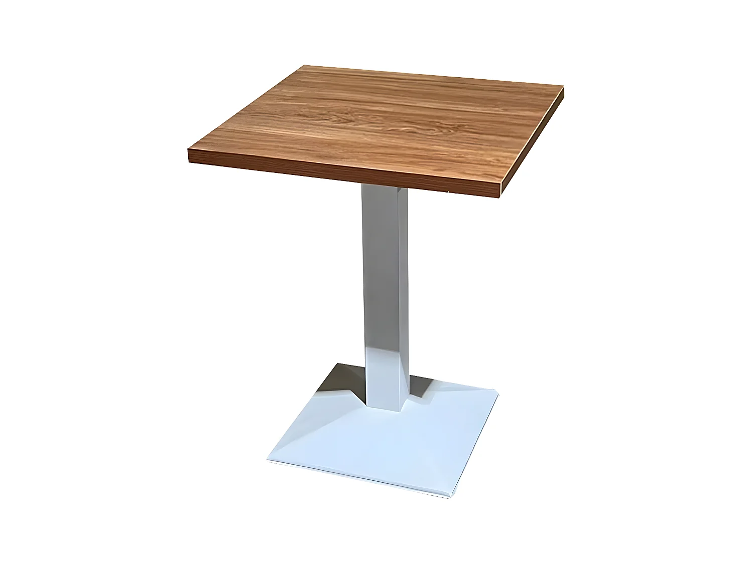 Table de bar carrée bois foncé et pied acier blanc Snooka 70cm