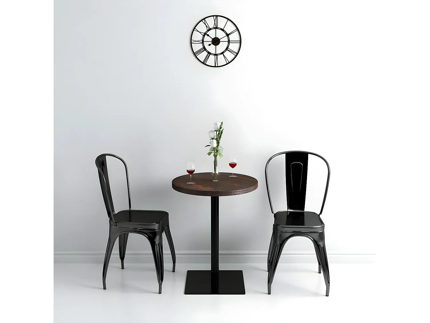 Table de bistro MDF et acier Rond 60x75 Frêne foncé