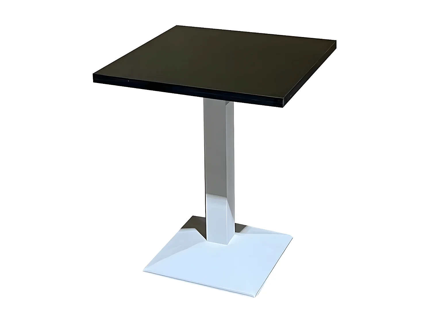 Table de bar carrée bois noir et pied acier blanc Snooka 70cm