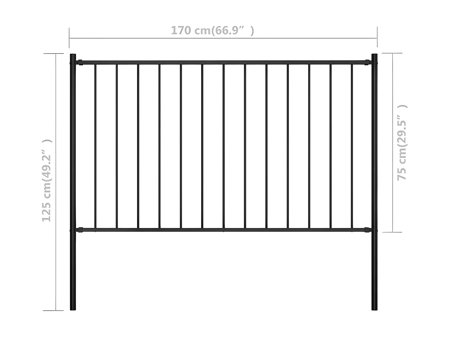 Panneau clôture et poteaux Acier enduit poudre 1,7x0,75 m Noir